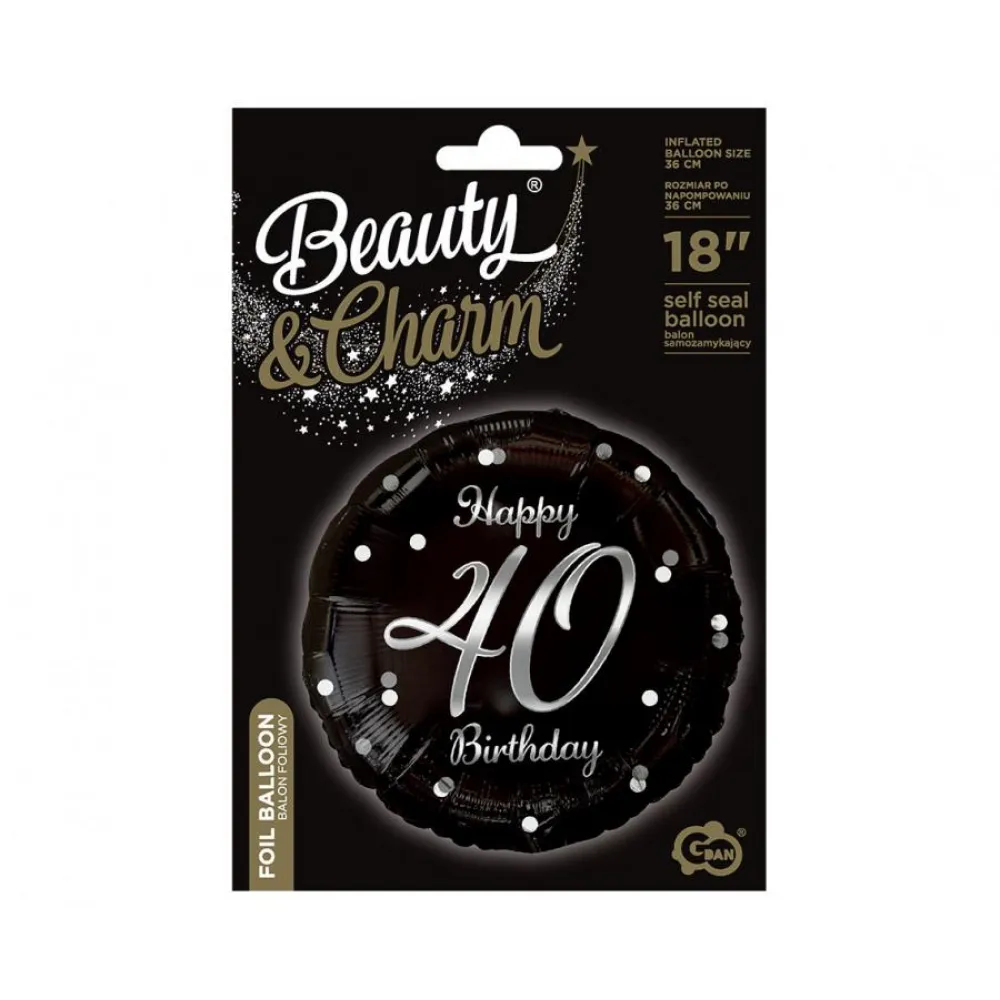 Balon Folie Rotund Happy 40th Birthday Confetti Argintiu 45cm