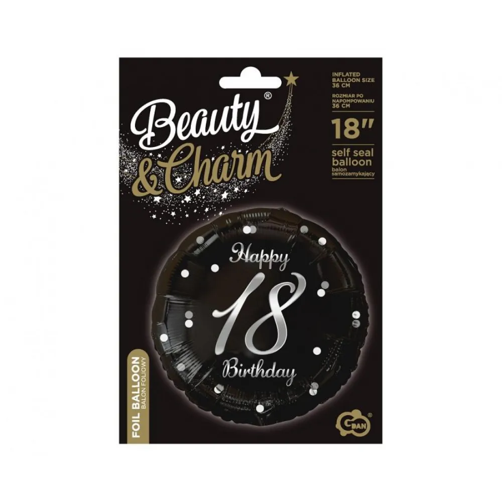Balon Folie Rotund Happy 18th Birthday Confetti Argintiu 45cm