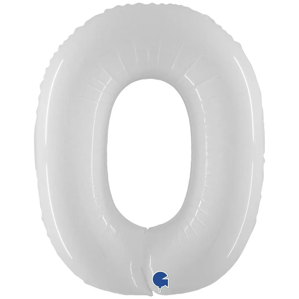 Balon Folie Jumbo CIFRA 0 Shiny White 102 cm Grabo