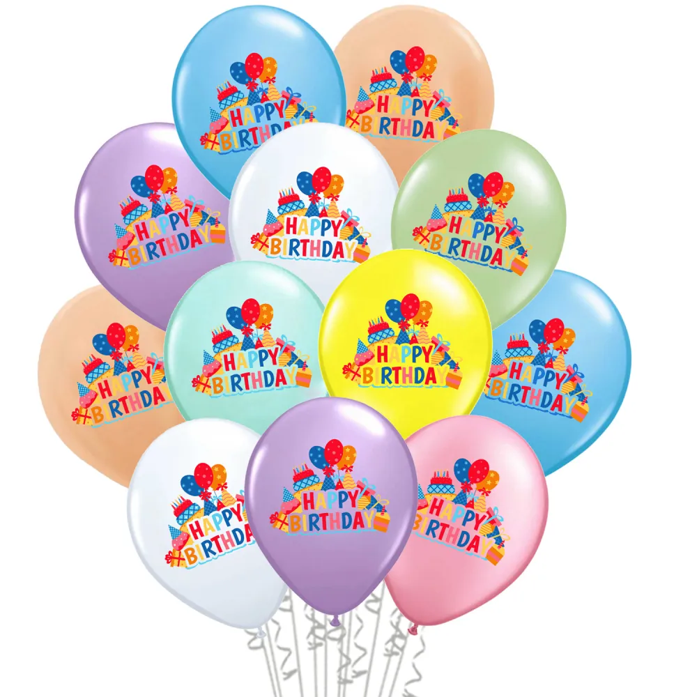 Set 12 Baloane 30cm Multicolor Print Happy Birthday