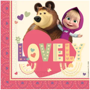 Set 20 Servetele Hartie 33x33cm Masha Sweet Heart