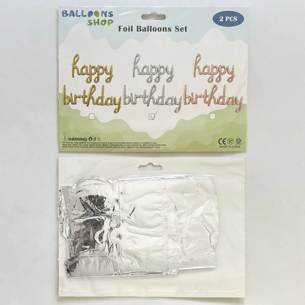 Balon Folie Scris Cursiv Happy Birthday Argintiu