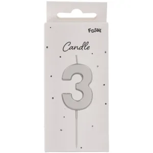 Lumanare Tort Cifra 3 Argintiu 5cm