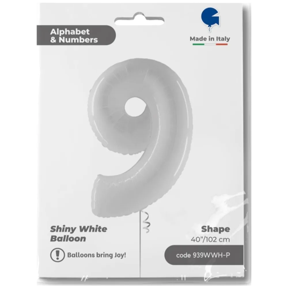 Balon Folie Jumbo CIFRA 9 Shiny White 102 cm Grabo