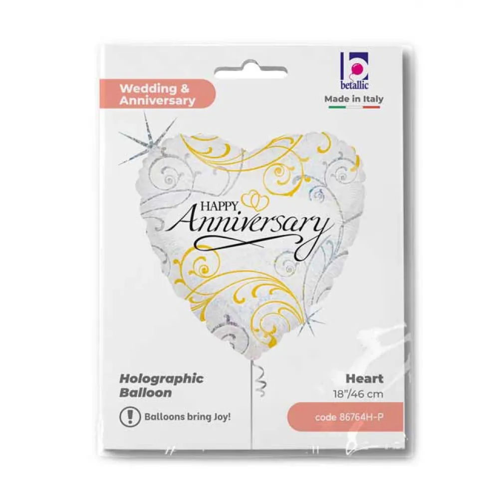 Balon Folie Inima Holografica Happy Anniversary 46 cm Grabo