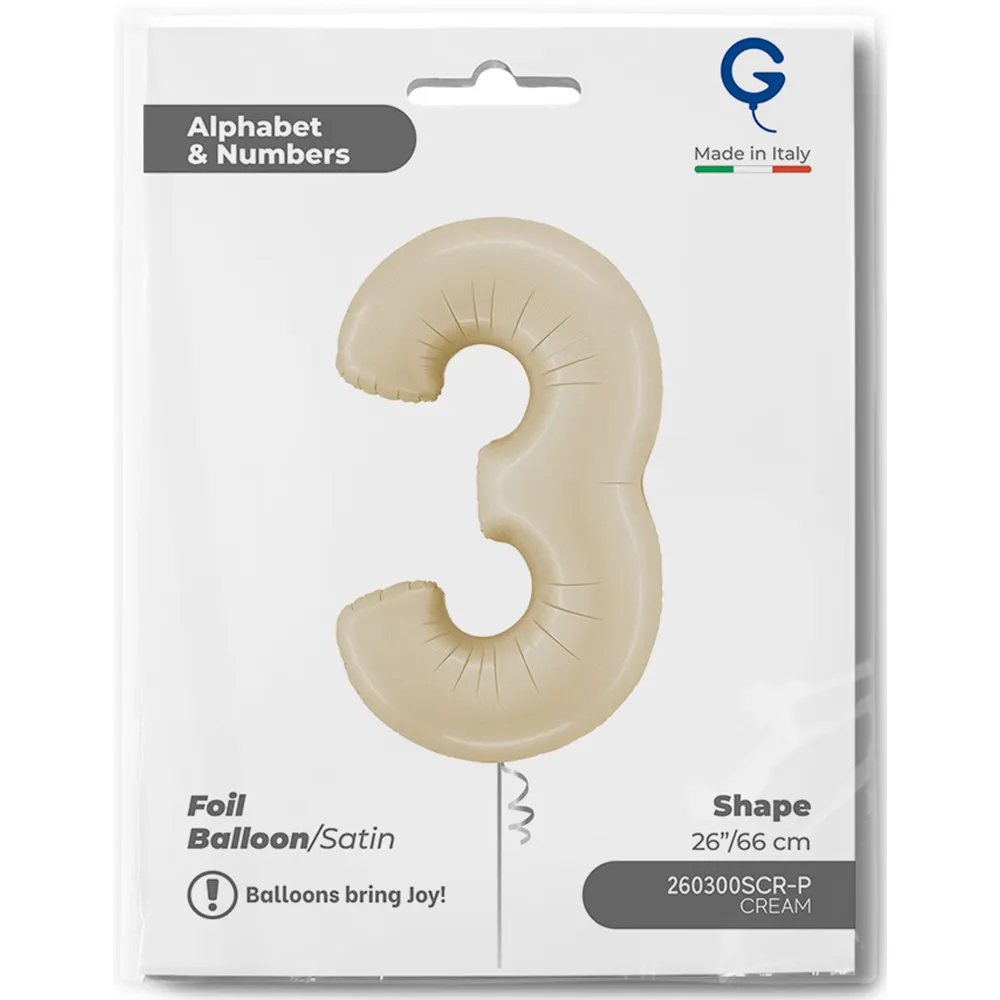 Balon Folie Cifra 3 Satin Cream 66cm
