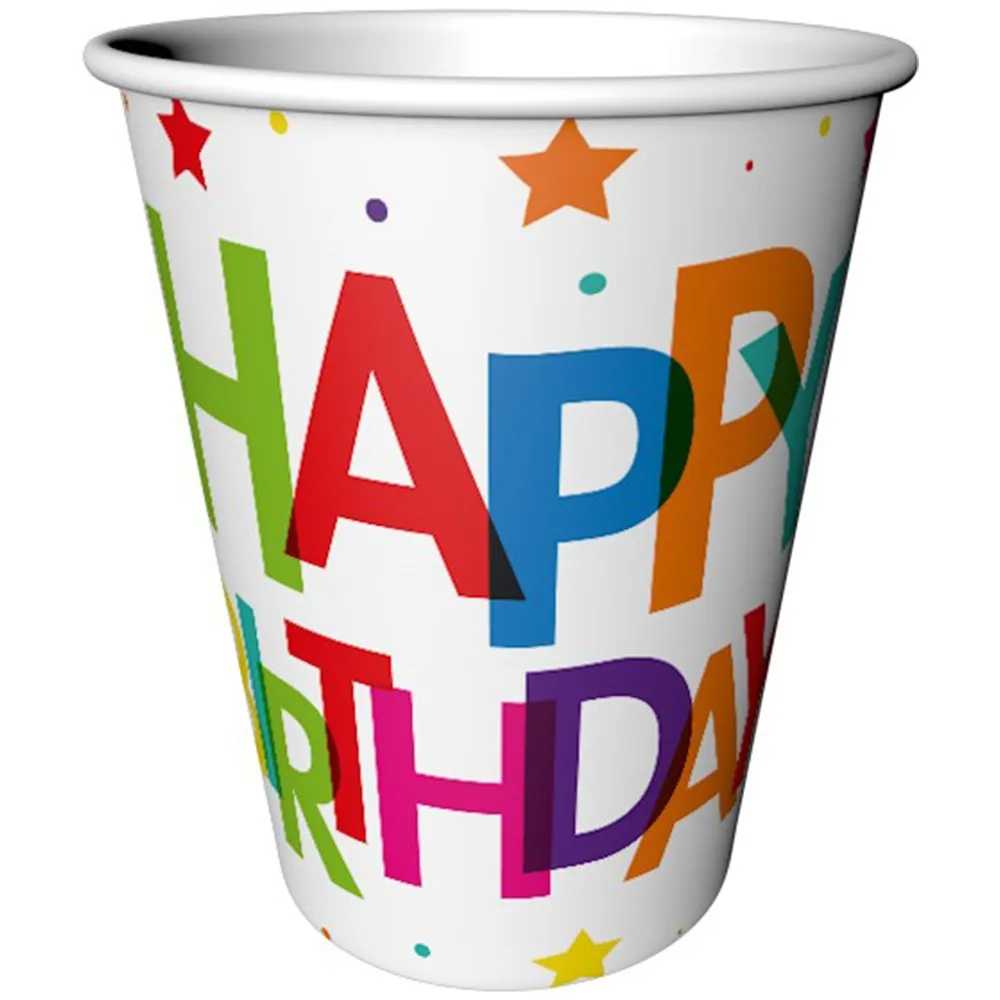 Set 8 Pahare Petrecere cu print Rainbow Happy Birthday HB7122