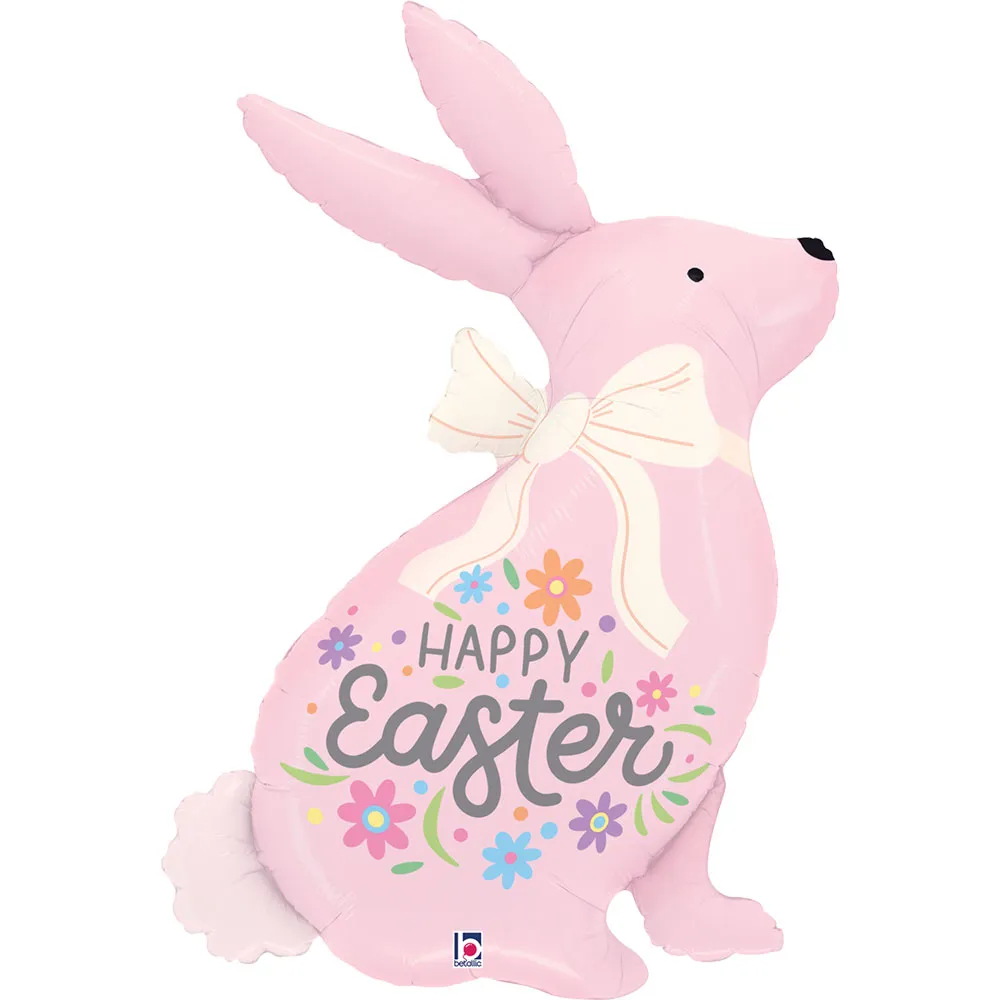 Balon Folie Figurina Happy Easter Iepuras Roz 81cm