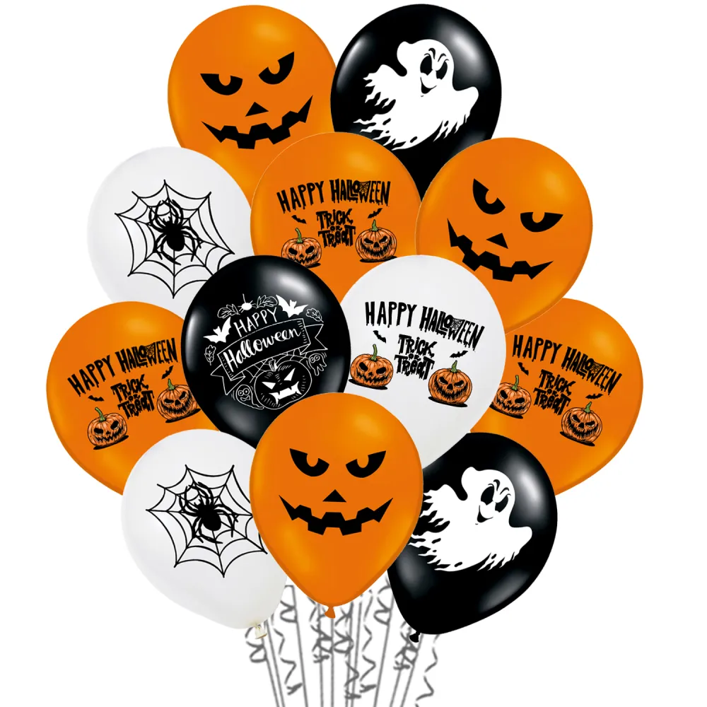 Set 12 Baloane Latex 30 cm Asortate Print Halloween Fata-Verso