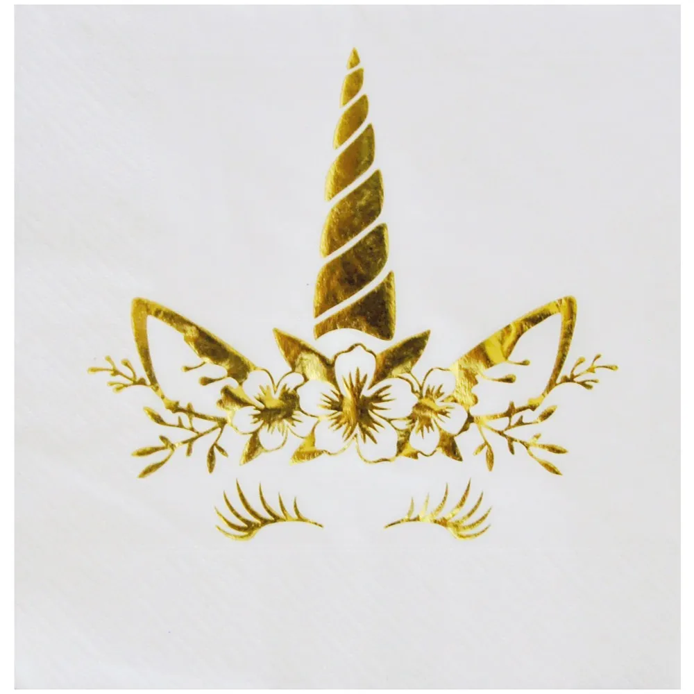 Set 16 Servetele Petrecere cu print Gold Unicorn UN4510