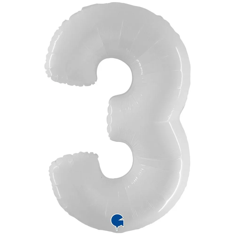 Balon Folie Jumbo CIFRA 3 Shiny White 102 cm Grabo