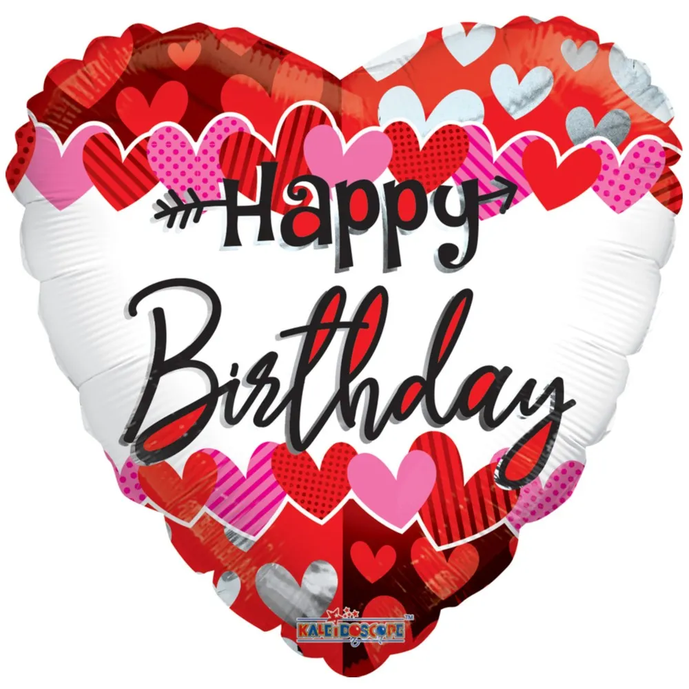 Balon Folie Inima alba cu inimioare Happy Birthday 45cm