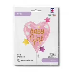 Balon Folie Inima Baby Girl Stelute 64cm