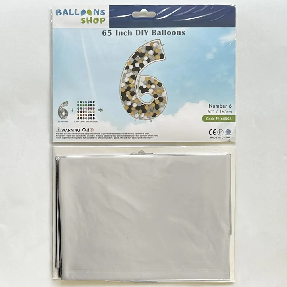 Balon Folie DIY Cifra 6 Argintiu 165cm