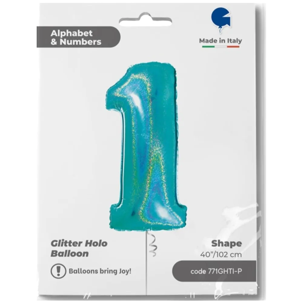 Balon Folie Jumbo CIFRA 1 Tiffany Glitter 102 cm Grabo