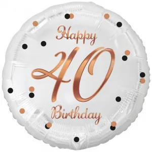Balon Folie Rotund Happy 40th Birthday Confetti Rose Gold 45cm