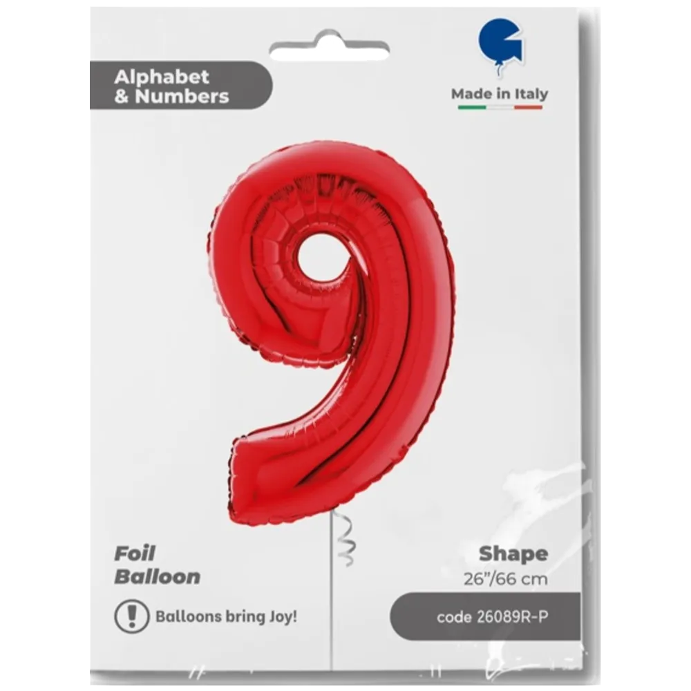 Balon Folie CIFRA 9 Rosu 66 cm Grabo