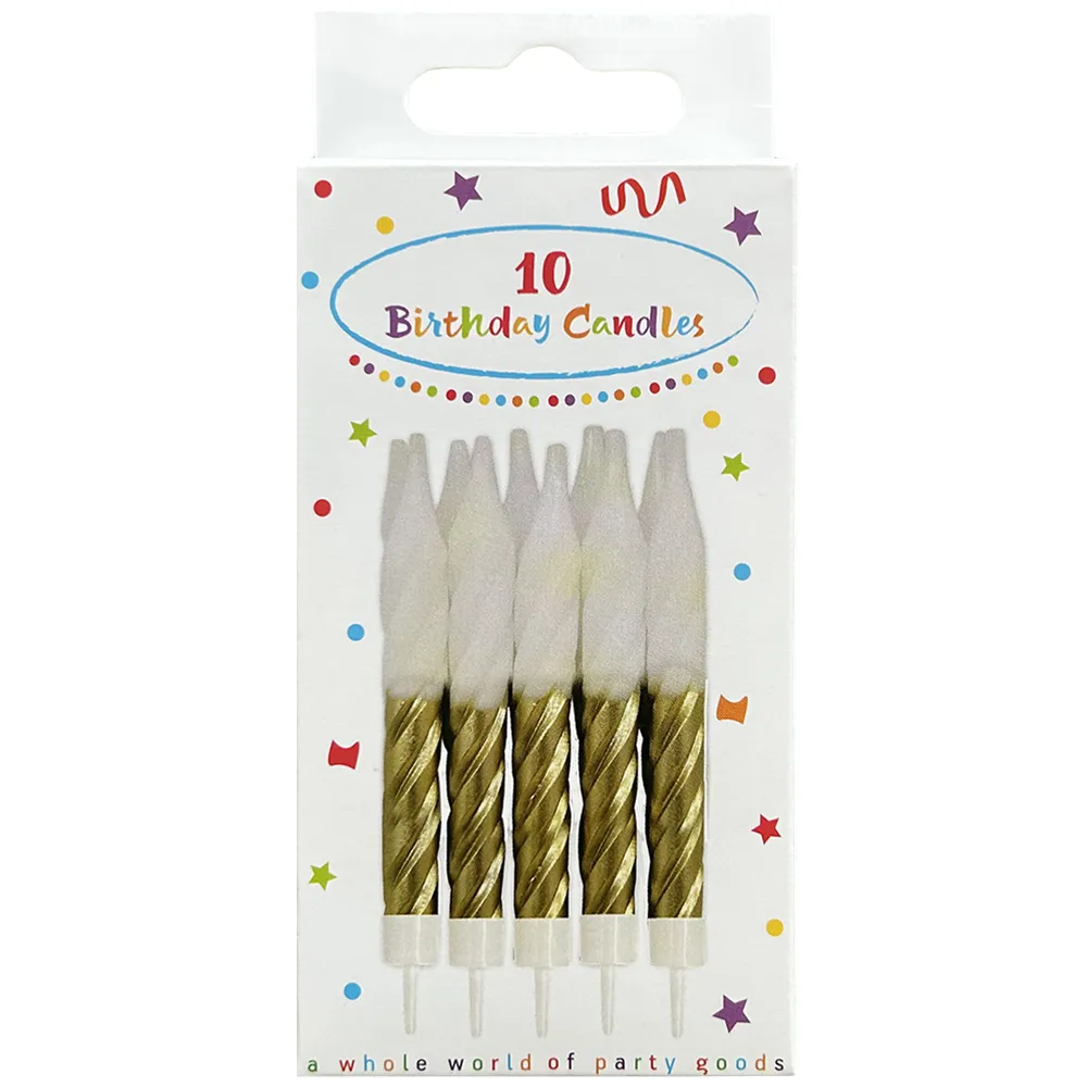 Set 10 Lumanari cu suport Swirly Alb-Gold 7.5cm