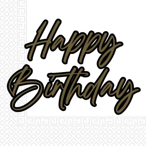 Set 20 Servetele Hartie 33x33cm Happy Birthday Auriu