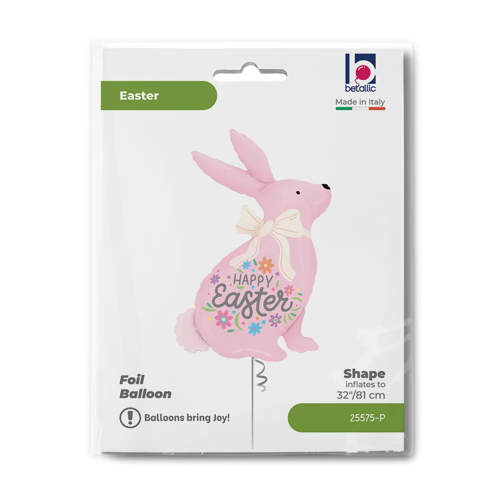 Balon Folie Figurina Happy Easter Iepuras Roz 81cm