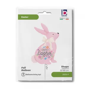 Balon Folie Figurina Happy Easter Iepuras Roz 81cm