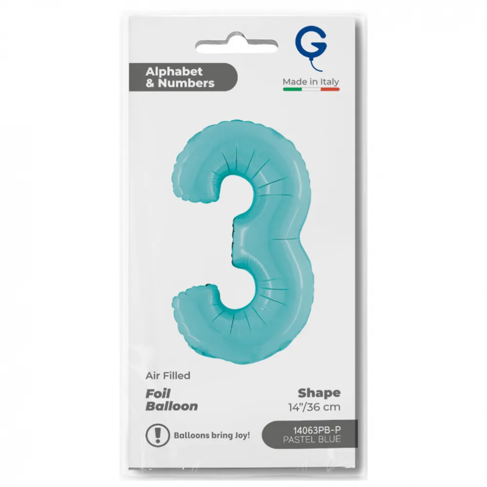 Balon Folie Cifra 3 Pastel Blue 36cm