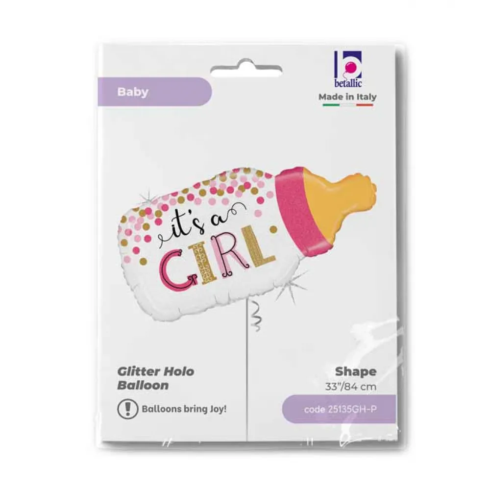Balon Folie Figurina Biberon Holografic Fetita 84 cm GRABO