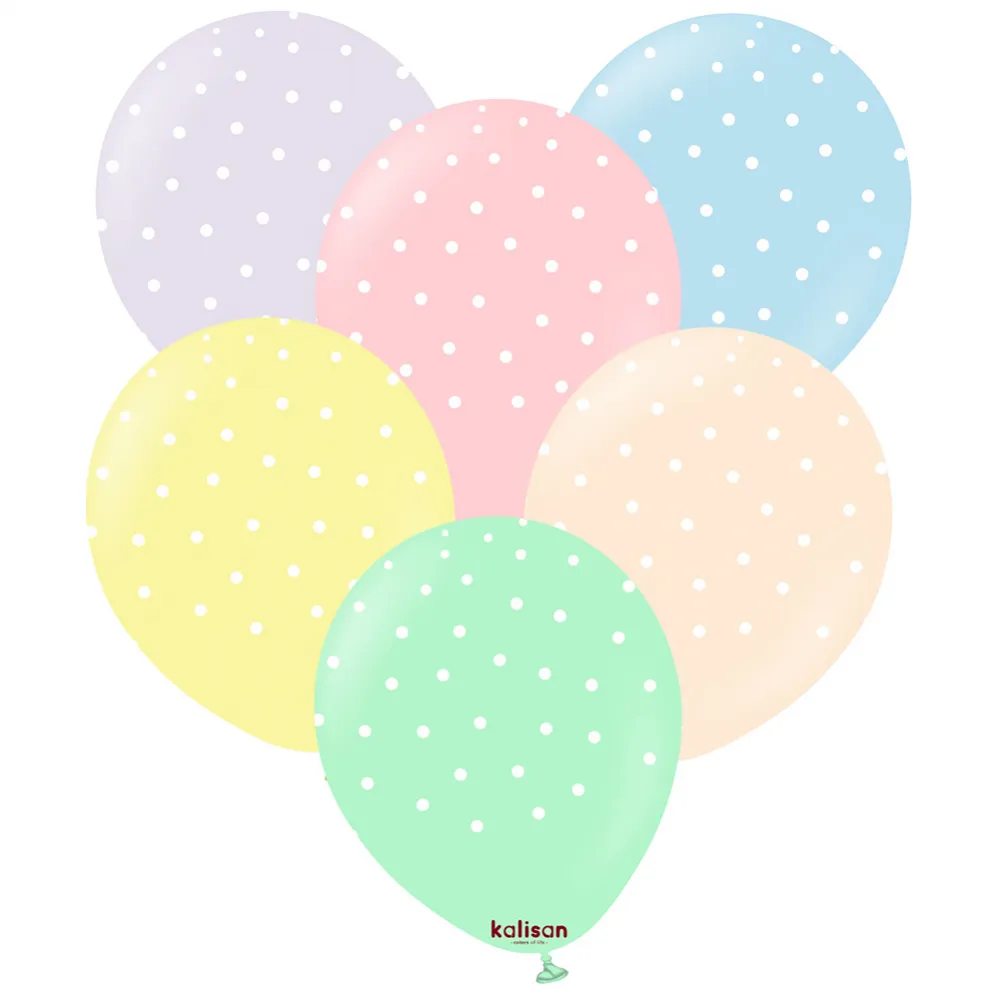 SET 25 Baloane Latex 30cm Macaron asortat cu buline albe
