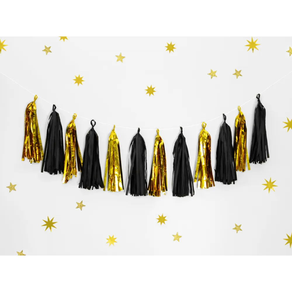 Ghirlanda Decorativa Negru/Auriu 12 tassels/2m