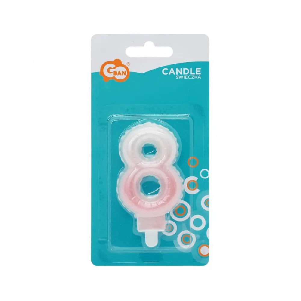 Lumanare Tort Cifra 8 Ombre Alb - Roz 7cm