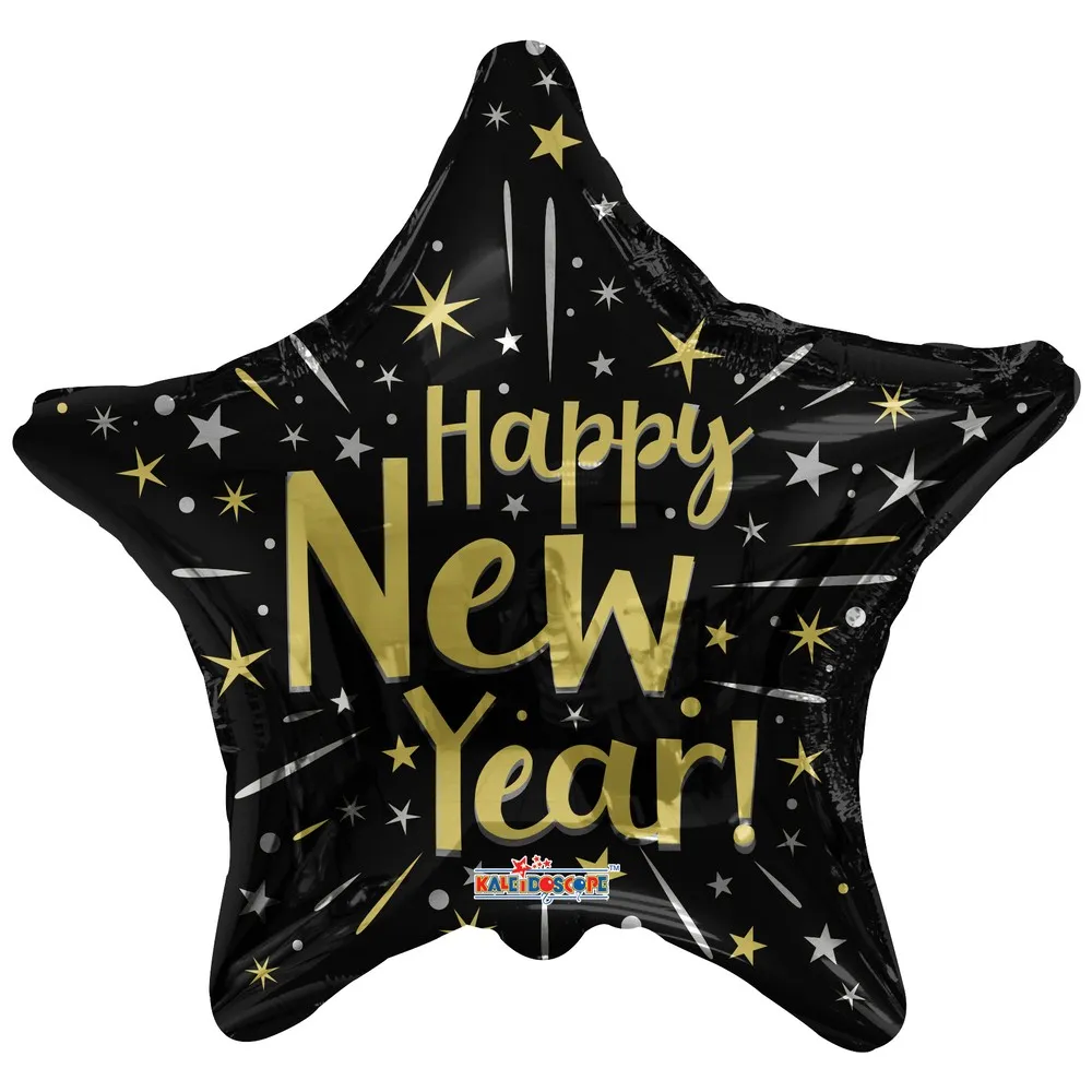 Balon Folie Stea Black-Gold Happy New Year 45cm