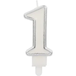 Lumanare Tort Cifra 1 Contur Argintiu 9cm