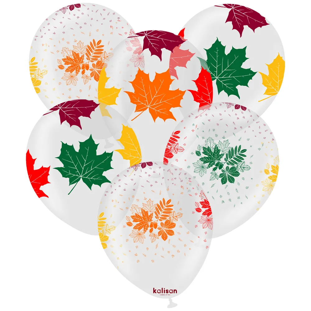 SET 25 Baloane latex 30cm Transparente cu print Frunze