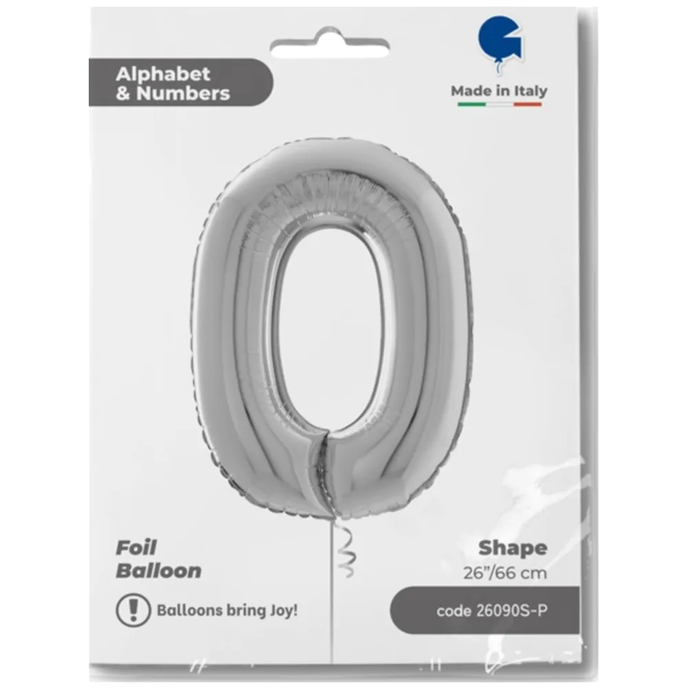 Balon Folie CIFRA 0 Argintiu 66 cm Grabo