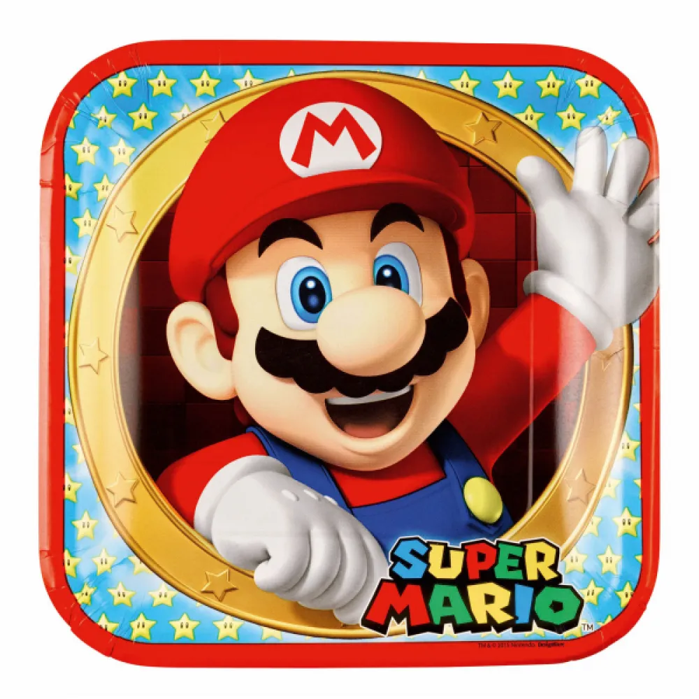 Set 8 Farfurii Patrate Super Mario 23 x 23cm Amscan 9901535