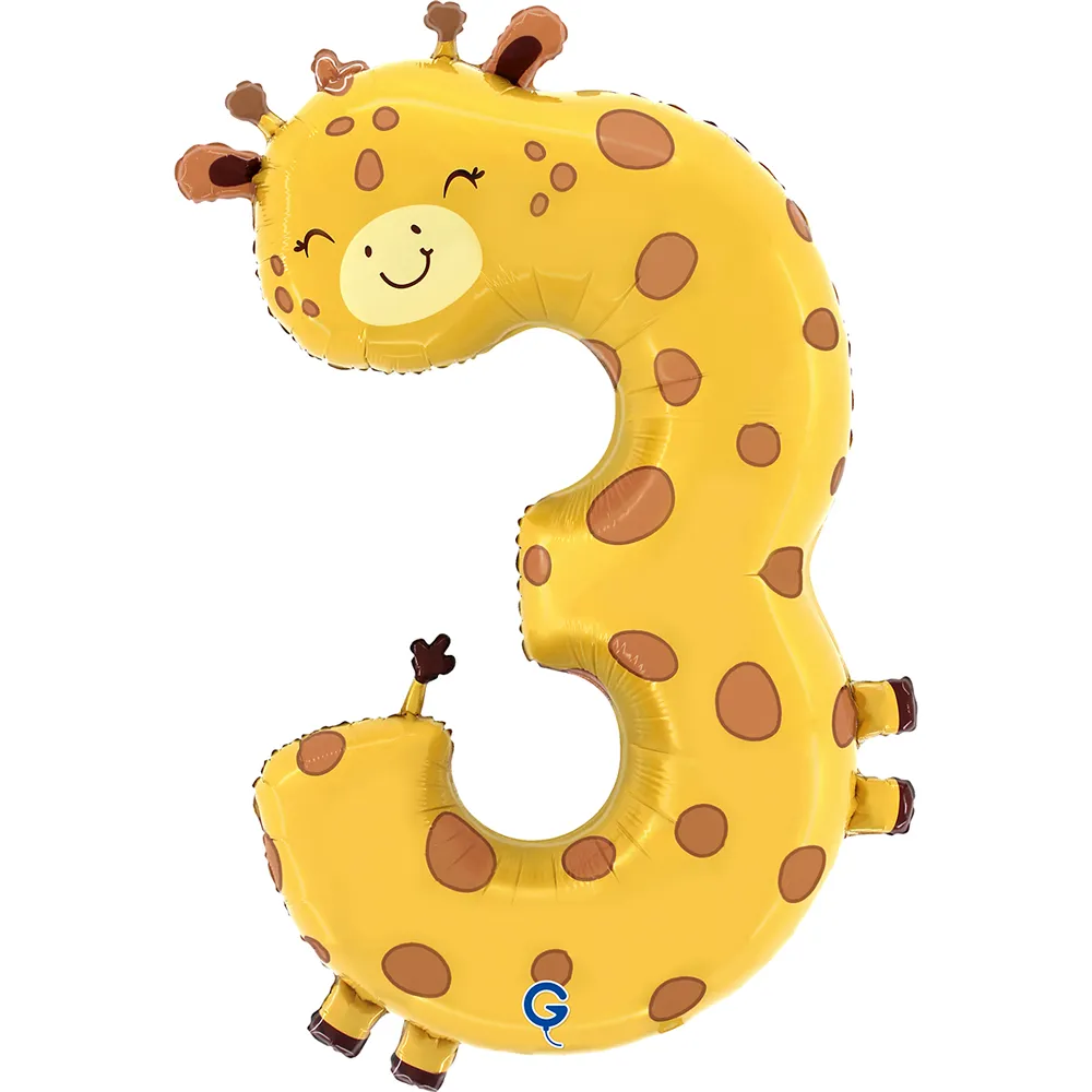Balon Folie Puppyloons Cifra 3 Girafa 89cm