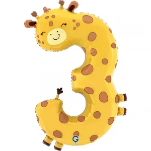 Balon Folie Puppyloons Cifra 3 Girafa 89cm