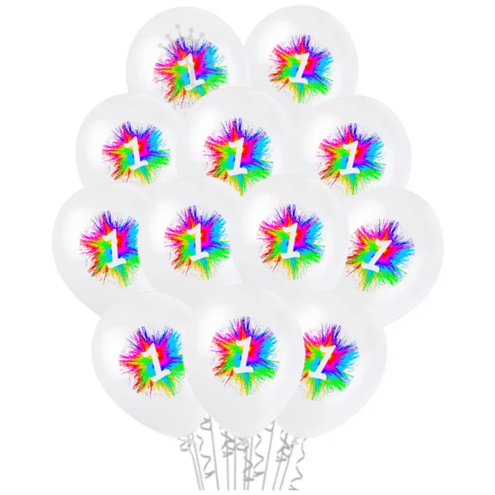 Set 12 Baloane Latex 30 cm Alb Print Color Cifra 1