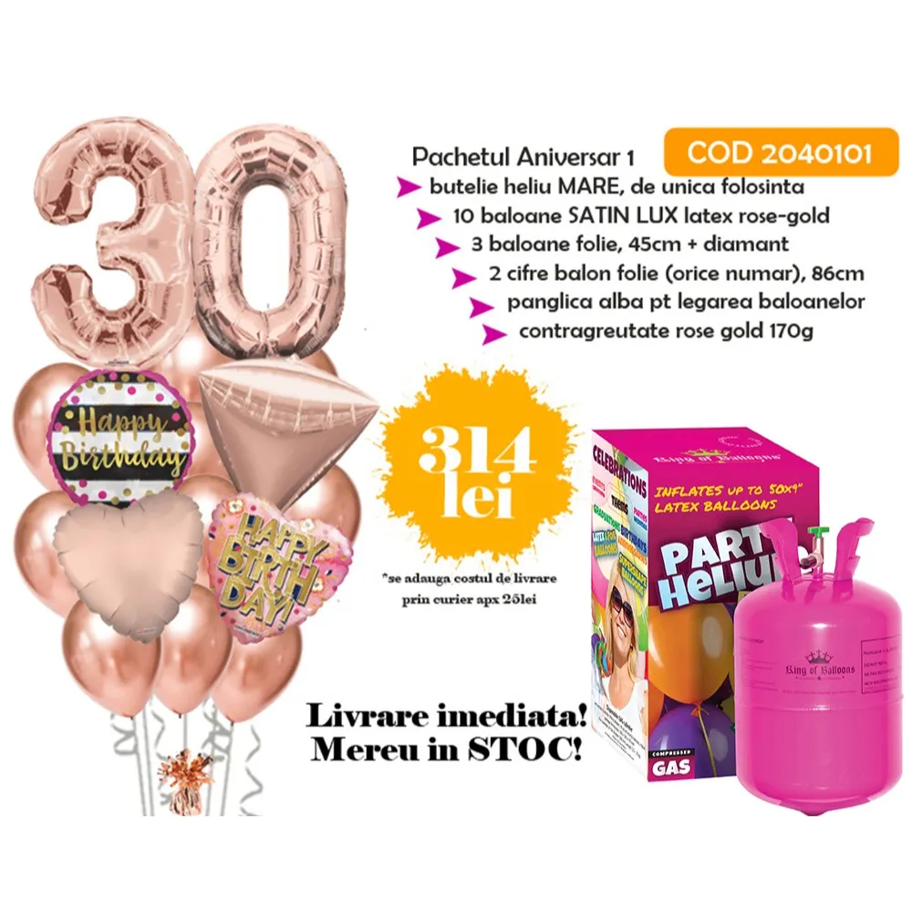 Pachet Baloane aniversare 1 + Butelie heliu MARE COD 2040101
