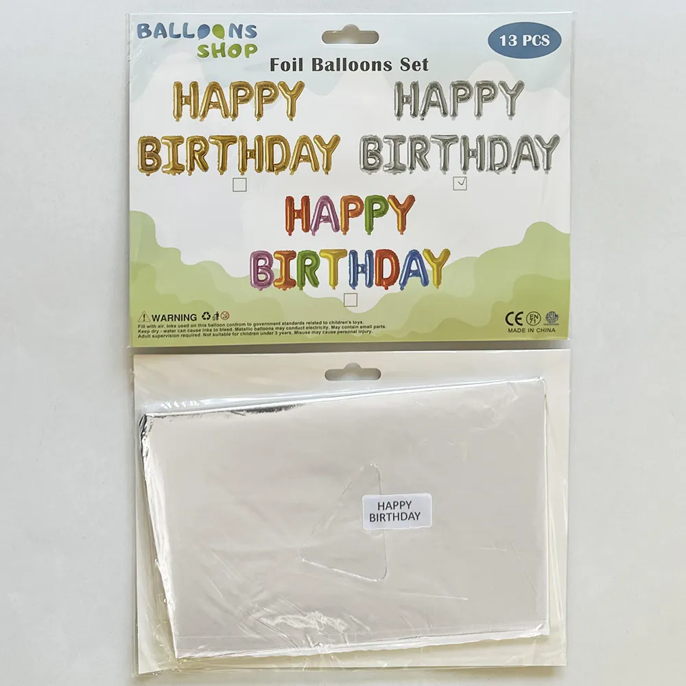 Set Baloane Folie Scris Happy Birthday Argintiu