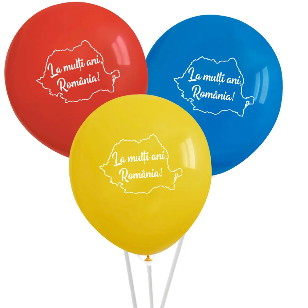 Set 100 Baloane Tricolor La multi ani Romania si 100 Bete si rozete plastic