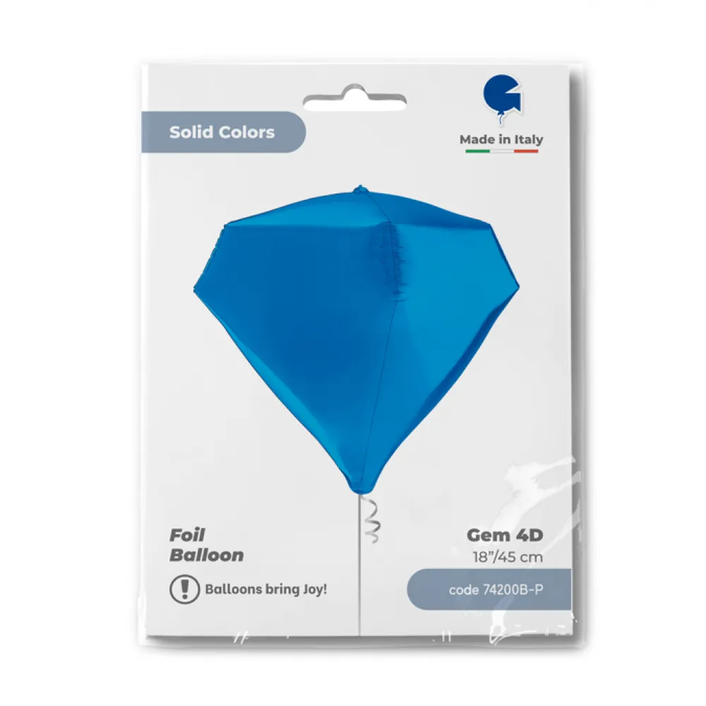 Balon Folie Diamant 4D Albastru 46 cm Grabo
