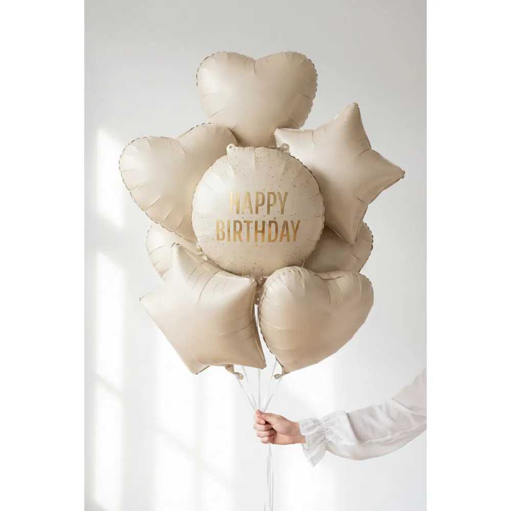 Balon Folie Rotund Cream Happy Birthday Auriu 35cm