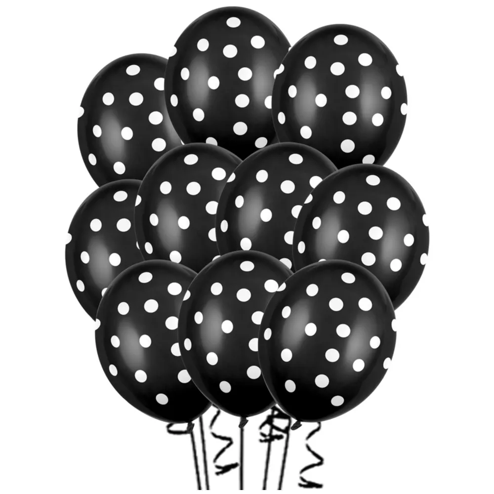 SET 10 Baloane Latex 30cm Negre cu buline Albe PDC1061