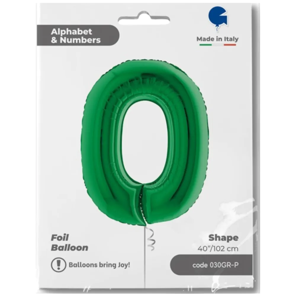 Balon Folie JUMBO CIFRA 0 VERDE 102 cm Grabo