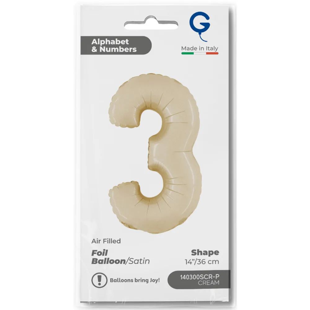 Balon Folie Cifra 3 Satin Cream 36cm