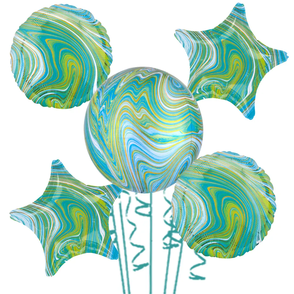 Buchet 5 Baloane Green/Blue Orbz Marble 2020212