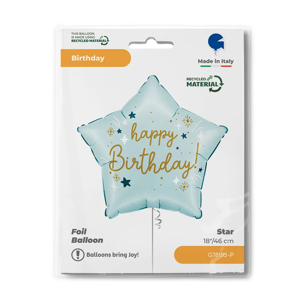 Balon Folie Stea Happy Birthday Blue 46cm