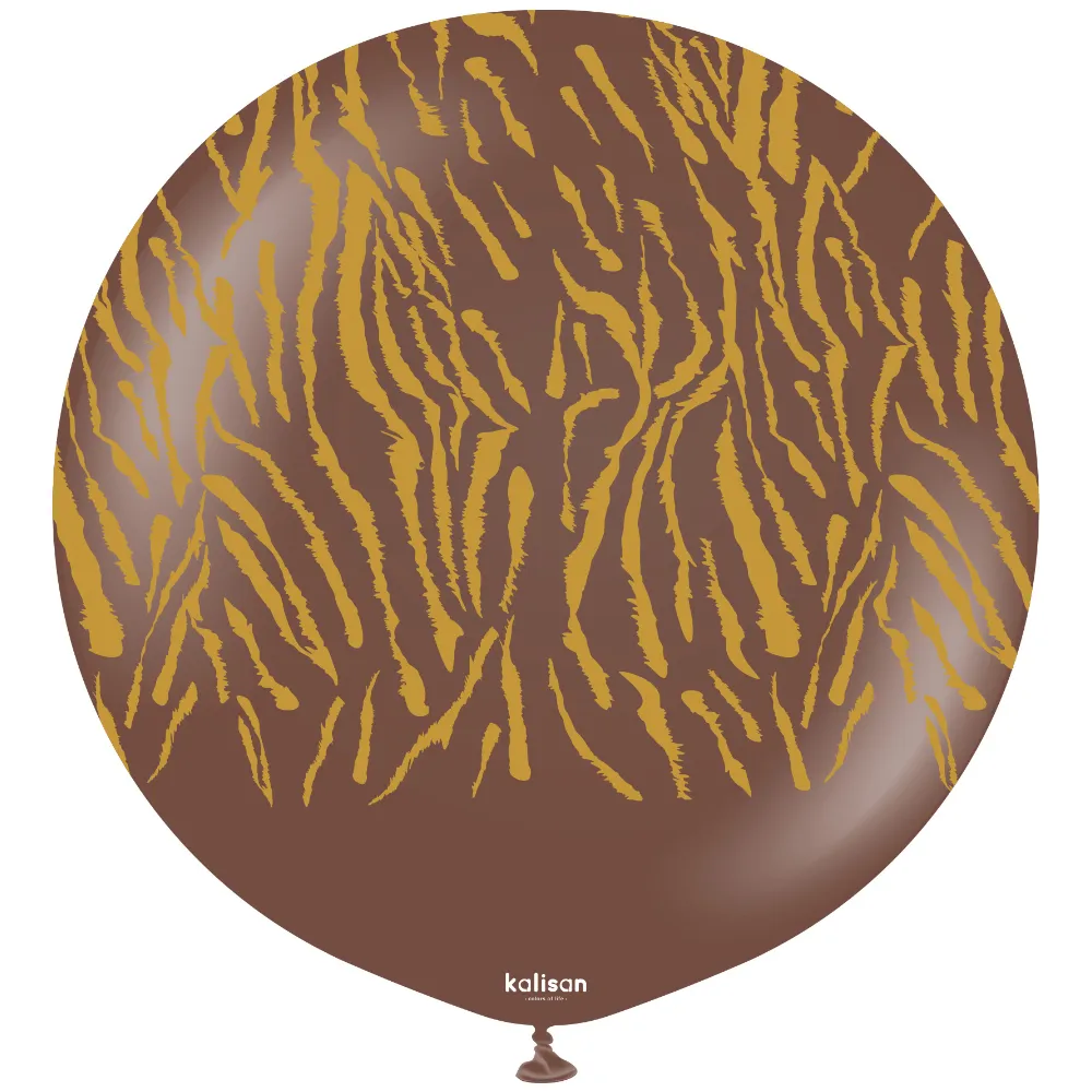 Balon latex jumbo 60cm Safari Tiger N - Chocolate Brown Print - Gold