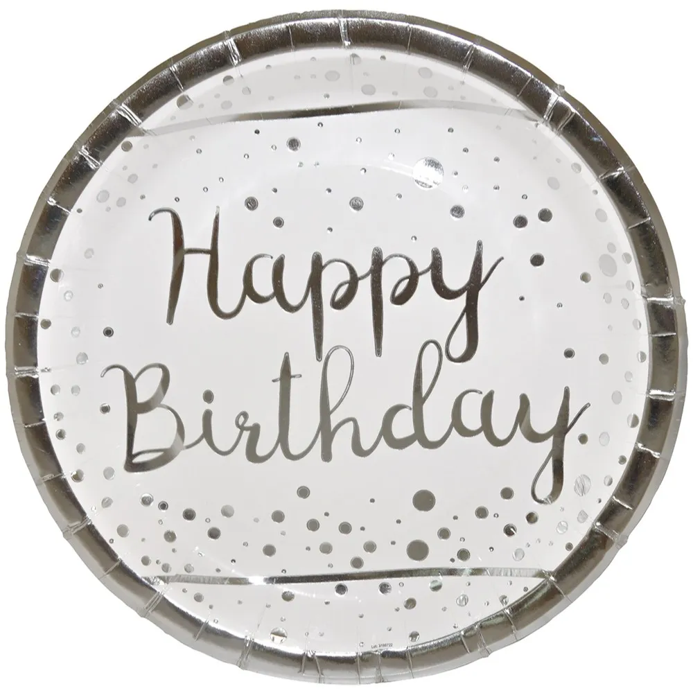 Set 6 Farfurii Petrecere cu print Silver Happy Birthday HB7934